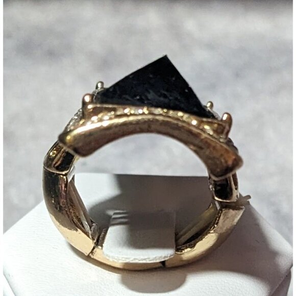 Art Deco Style Glam Black And Gold Stretch Statement Ring Size 6 3/4 - Picture 5 of 16